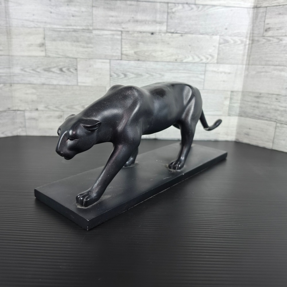 Elle Decor Black Panther Figurine Prowling Cat Statue Matte Black Home Decor